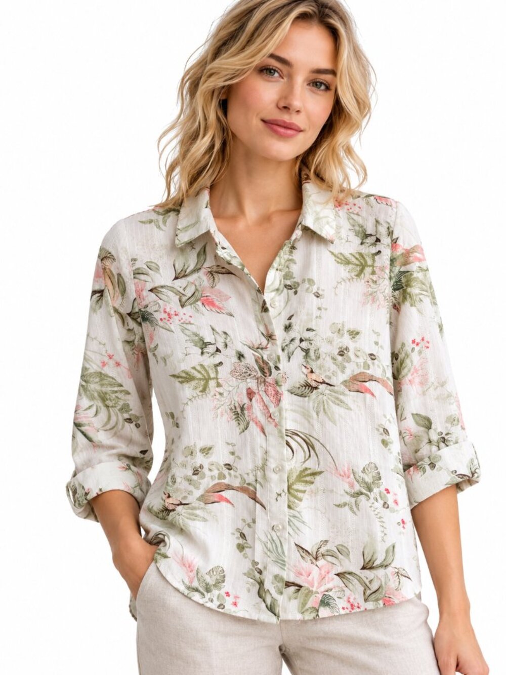 Pure cotton botanical/bird print blouse
